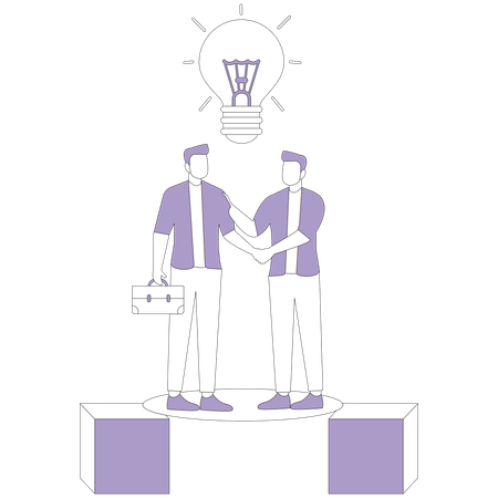 Men shake hands and light bulb lit up above them  Illustration