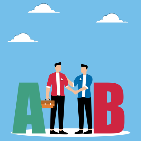 Men shaking hands between A to B  Illustration