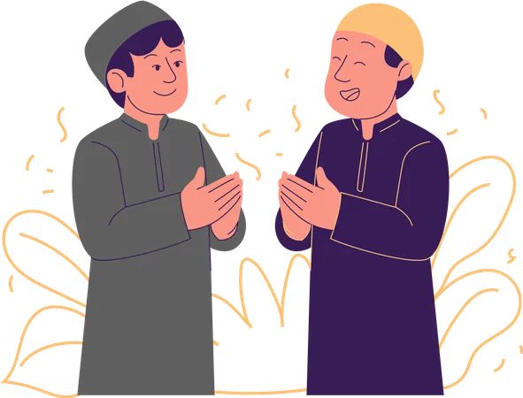 Men shaking hands on occasion of Eid  Illustration