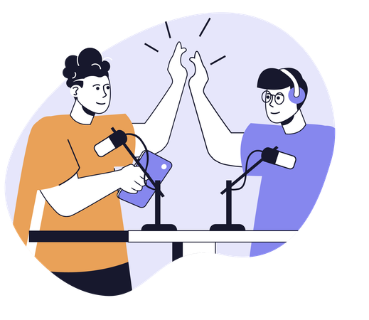 Men together recording online podcast  Illustration