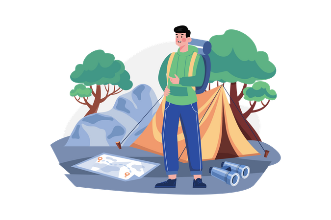 Men travel with backpack trekking  Illustration