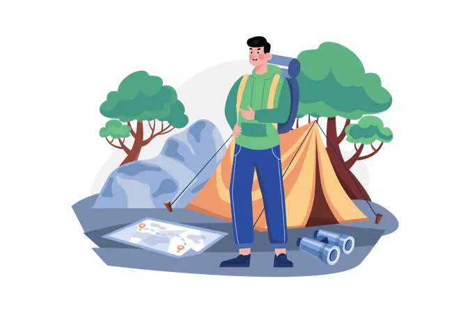 Men travel with backpack trekking  Illustration