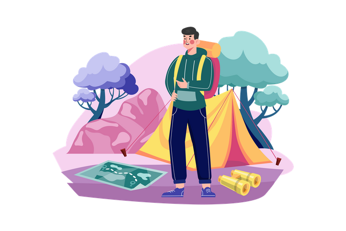 Men travel with backpack trekking  일러스트레이션