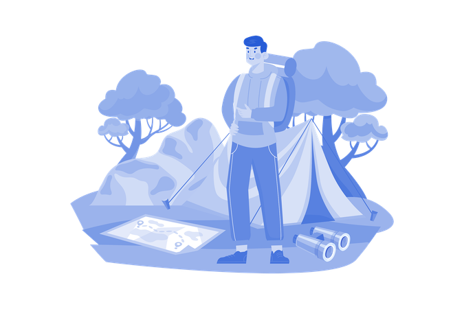 Men travel with backpack trekking  일러스트레이션