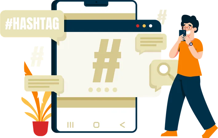 Men Utilize The Use of Hastags  Illustration