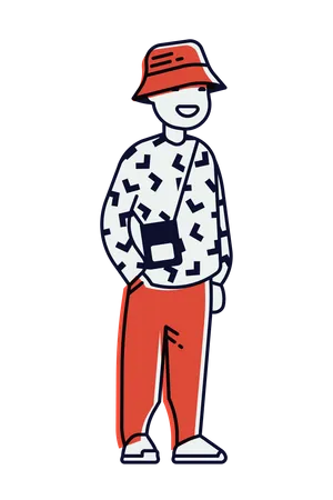 Men wearing red cap and pocket bag  Illustration