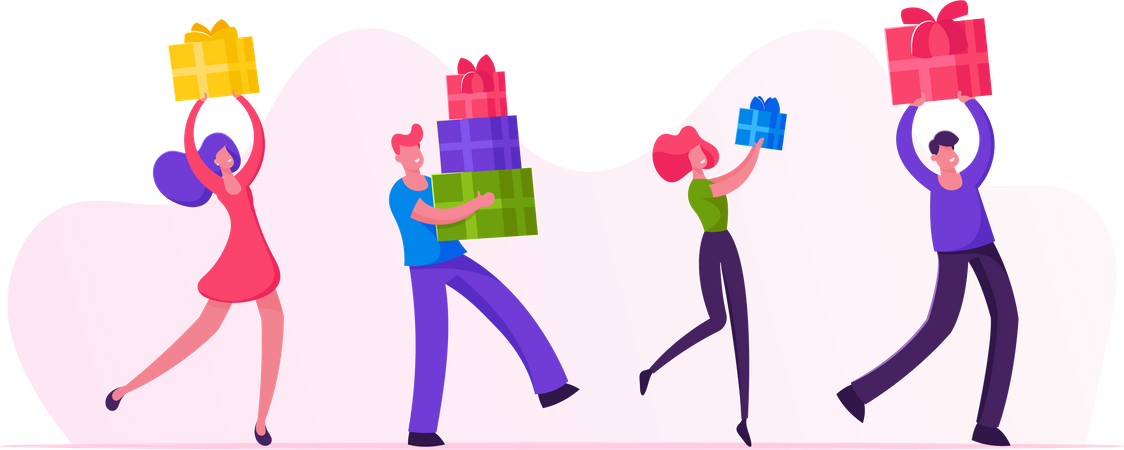 Men Women Buying Presents for Family and Friends Illustration