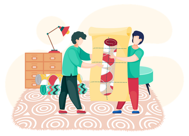 Men working at carpet store  Illustration