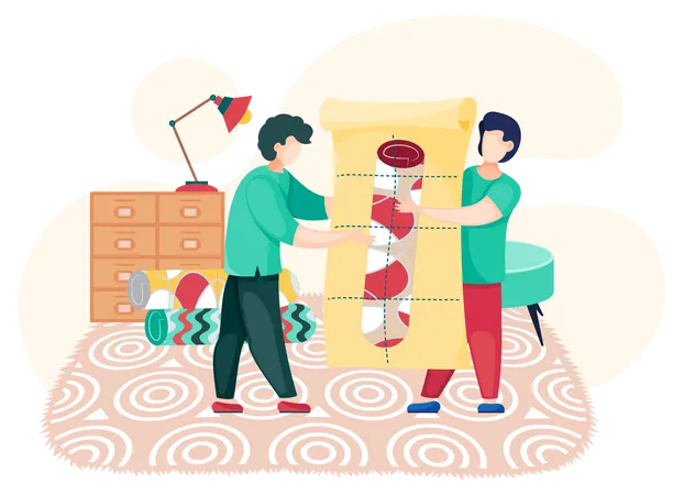 Men working at carpet store  Illustration