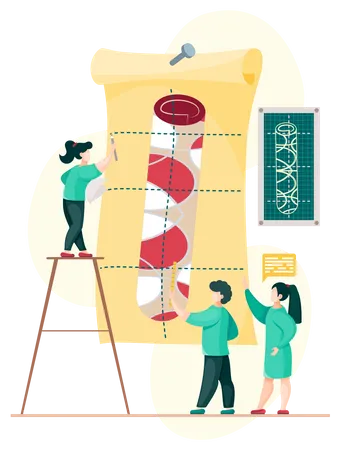 Manufacture Of Carpets Concept Men Are Working On Design Of New Carpet Interior Shop Flat Vector Illustration People Stand Holding Textile Product Design Template Communicate Discuss Layout Illustration