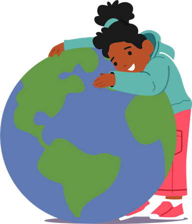 Menina abraçando a terra para salvar a terra  Ilustração
