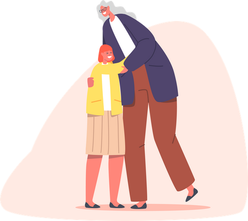 Menina abraçando a avó  Ilustração