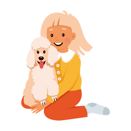 Menina abraçada com cachorro  Ilustração