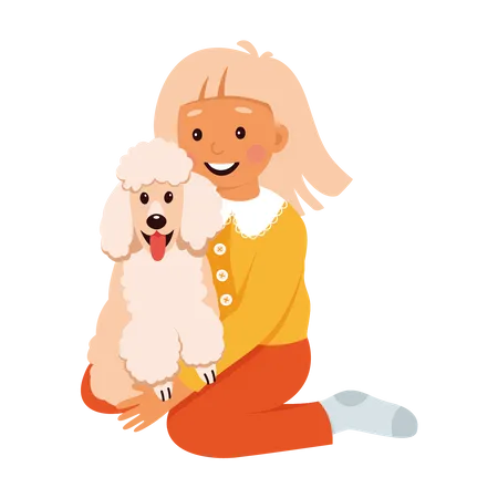 Menina abraçada com cachorro  Ilustração