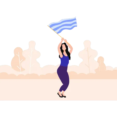Garota agitando bandeira  Ilustração
