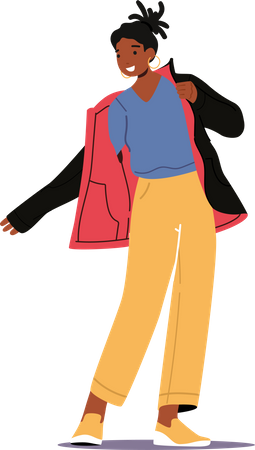 Garota africana vestindo casaco quente  Ilustração