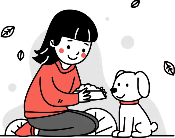 Menina alimentando cachorro  Ilustração