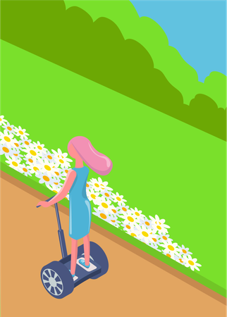 Menina andando de bicicleta elétrica  Ilustração