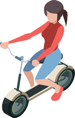 Menina andando de bicicleta elétrica  Ilustração