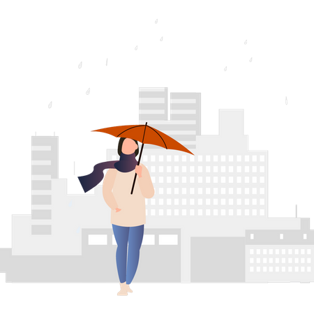 Menina andando com guarda-chuva  Ilustração