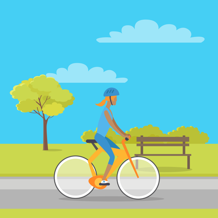 Menina andando de bicicleta em parque público  Ilustração