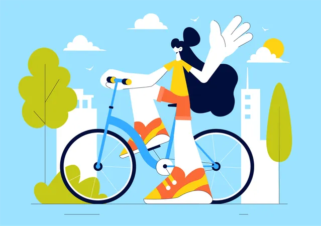 Menina andando de bicicleta no Dia Mundial da Bicicleta  Ilustração