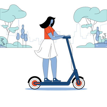 Menina andando de scooter  Ilustração