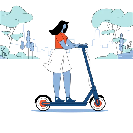 Menina andando de scooter  Ilustração