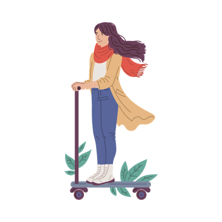 Menina andando de scooter  Ilustração