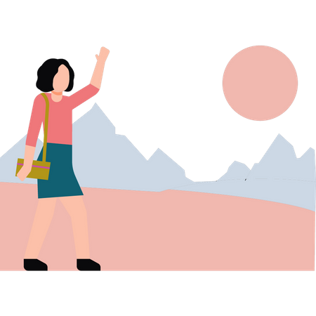 Menina andando e acenando com a mão  Illustration