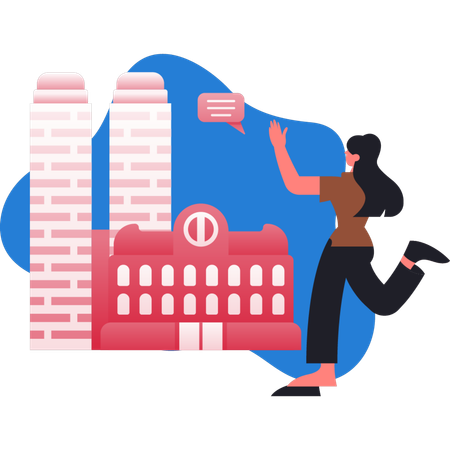 Menina caminhando perto do prédio  Ilustração