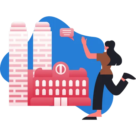 Menina caminhando perto do prédio  Ilustração