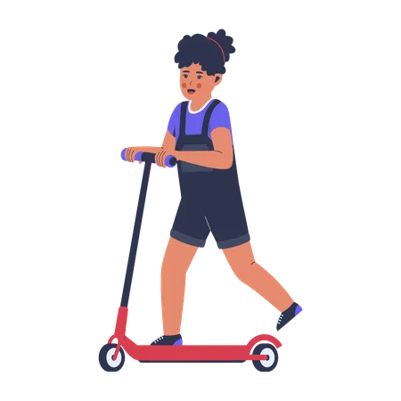 Menina andando de scooter  Ilustração