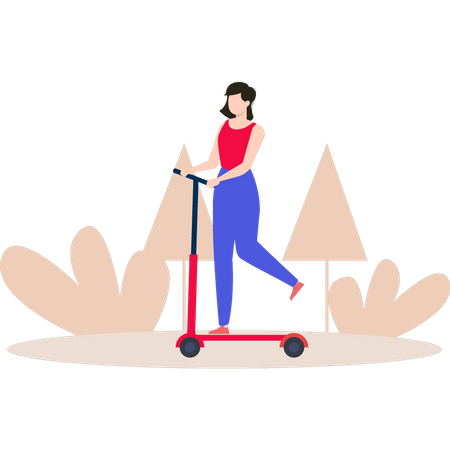 Menina andando de scooter  Ilustração