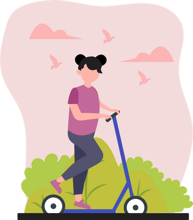 Menina andando de scooter  Ilustração