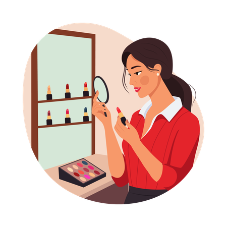 Menina aplicando batom  Ilustração
