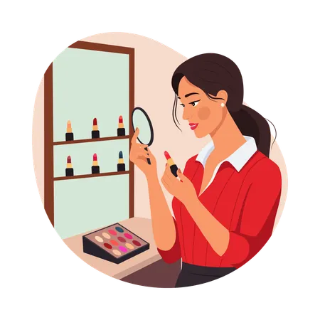 Menina aplicando batom  Ilustração