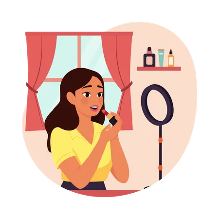 Menina aplicando batom  Ilustração