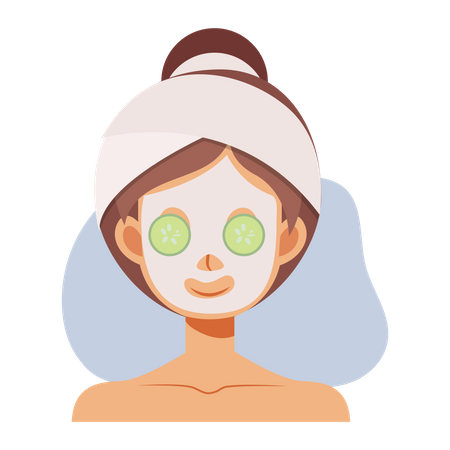 Menina aplicando máscara facial  Ilustração