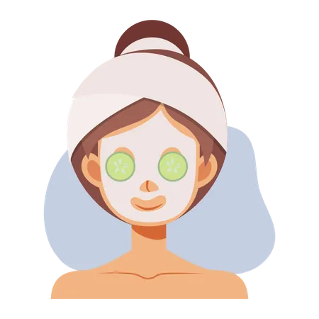 Menina aplicando máscara facial  Ilustração