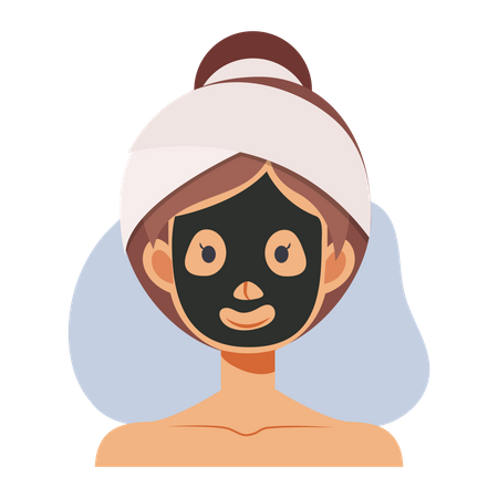 Menina aplicando máscara facial  Ilustração