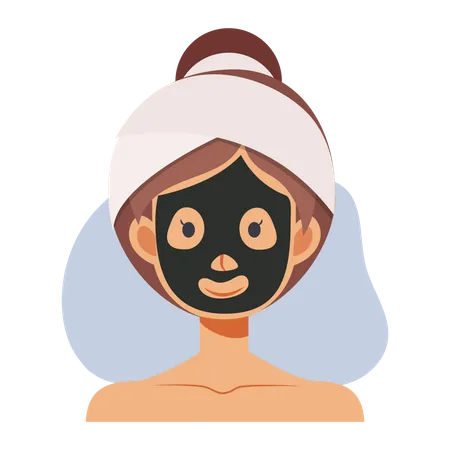 Menina aplicando máscara facial  Ilustração