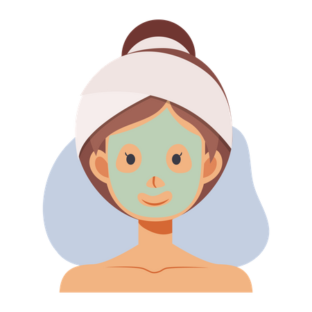 Menina aplicando máscara facial  Ilustração