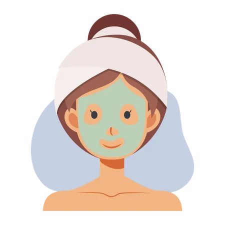 Menina aplicando máscara facial  Ilustração