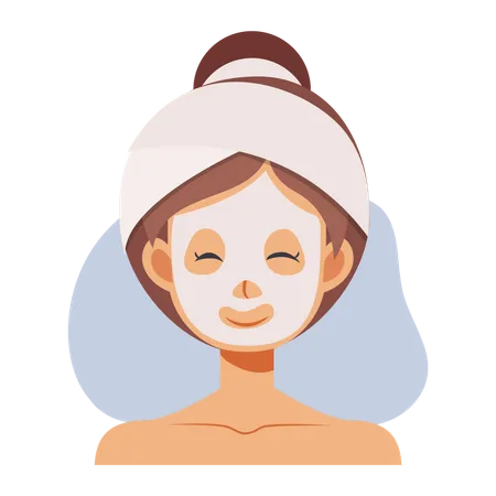 Menina aplicando máscara facial  Ilustração