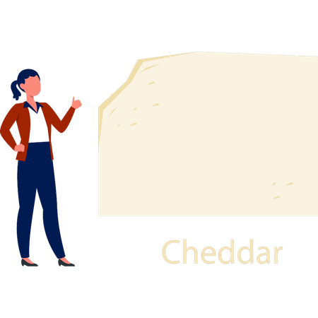 Menina apontando para queijo cheddar  Ilustração