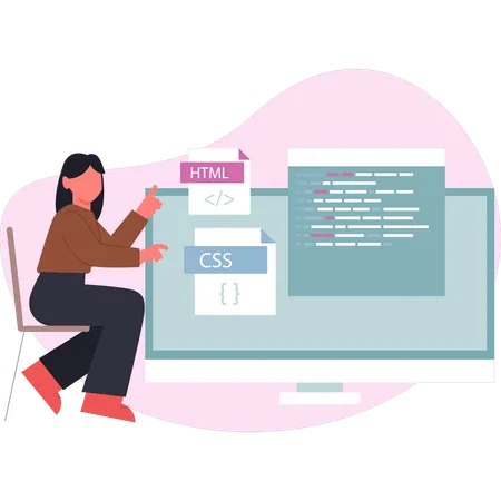 Menina apontando codificação web  Illustration