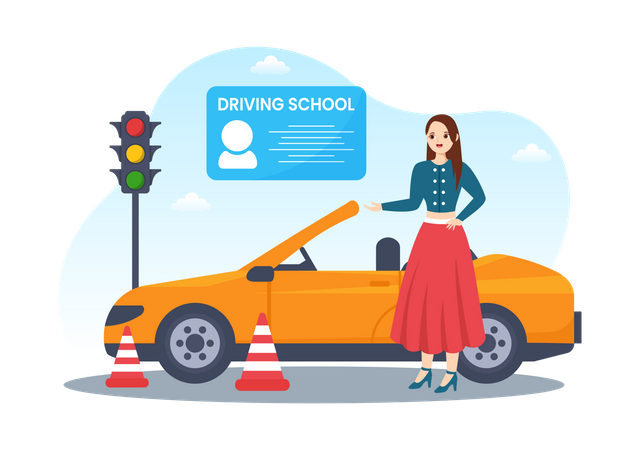Menina aprendendo carro  Ilustração