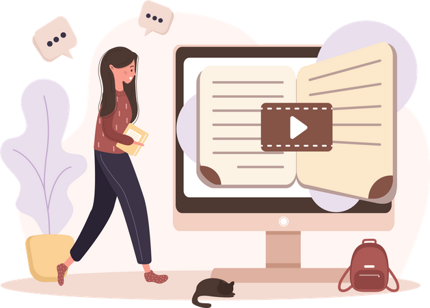 Menina aprendendo com tutorial em vídeo on-line  Illustration