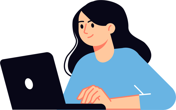 Menina aprendendo digitalmente em um laptop  Ilustração